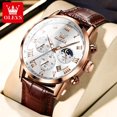 thumbnail image 2 of OLEVS Men's Watches Brown Leather Classic Analog Quartz Watch for Man 8ATM Waterproof Wrist Watch Multifunction Chronograph, 2 of 2