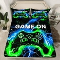 thumbnail image 2 of Castle Fairy Teens Boys Girls Blue Green Gamepads 3Pcs Twin Sheet Sets,Video Game Twin Fitted Sheet,Abstract Lightning Breathable Flat Sheet,Microfiber Bedroom Decor, 2 of 7