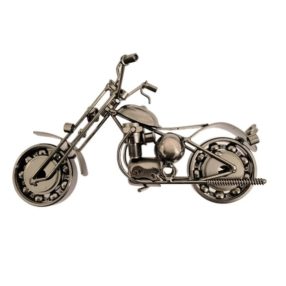 Retro Metal Model Motorcycle Bike Tone Handcrafted Handmade Chainwheel Ornament Art Sculptures Collectible Gift (Grey Silver)