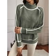 thumbnail image 4 of Fall Sweaters for Women Trendy Cute Cozy - Long Sleeve Colorblock Knitted Pullover Tops  Green S, 4 of 6
