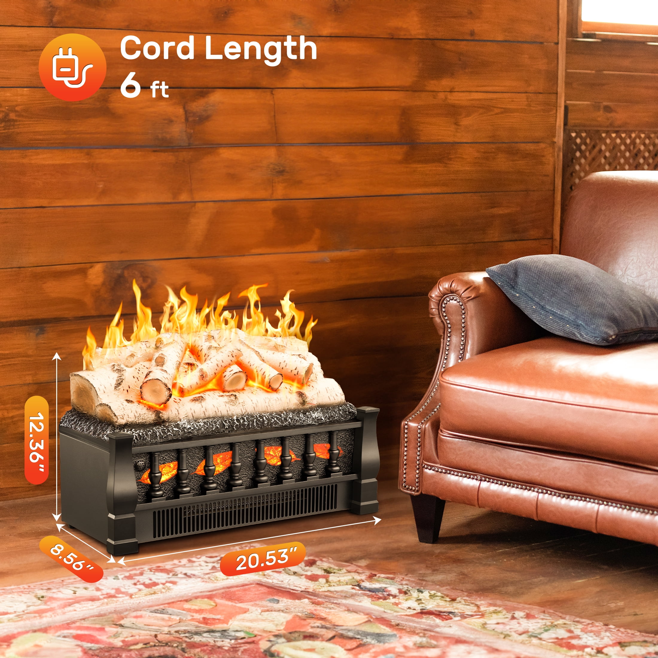 KISSAIR Electric Fireplace 20.53 in x 11.51 in Floor Standing, 5100 BTU, Electric Indoor Fireplace