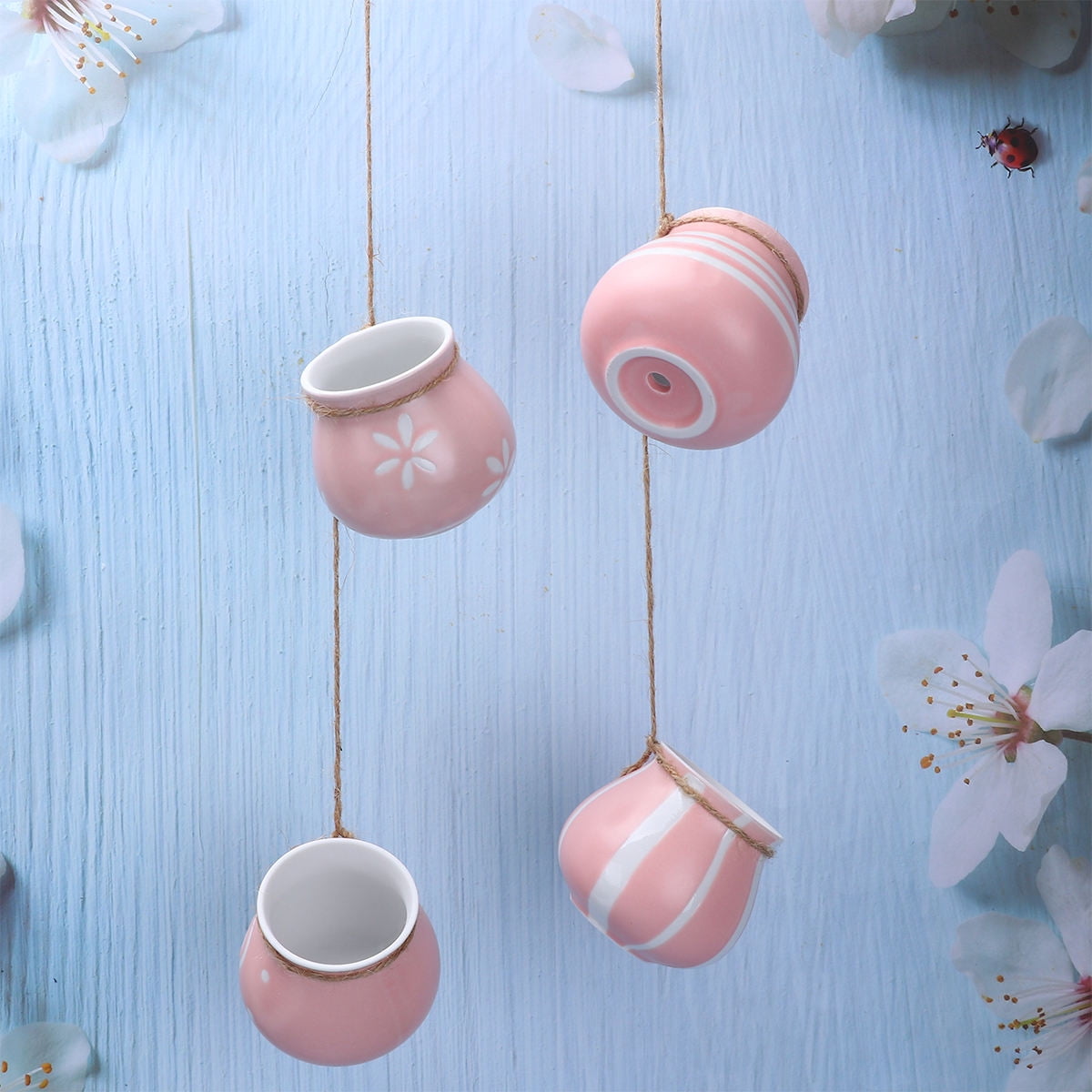 SHOWERORO Small Pots for Succulents Ceramic Hanging 4Pcs 2.76x2.76x2.56 Inch