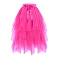 thumbnail image 4 of Women's Ruffled Tulle Midi Skirt High Waisted Satin Bow Irregular Hem Mesh Midi Skirts Stretchy Comfy Layered Party Outfits, 4 of 4