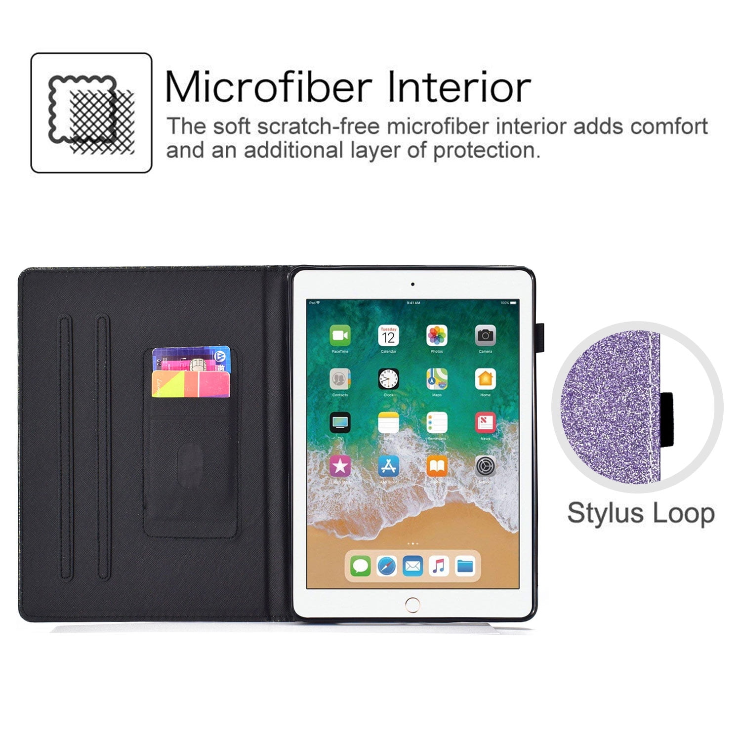 New iPad Pro 11 Inch Case 2018 Released, Allytech PU Leather Glitter Sparke Slim Fit Folio Stand Auto Sleep Wake [Pencil Holder] Protective Cards Holder Wallet Case for Apple iPad Pro 11 Inch, Purple