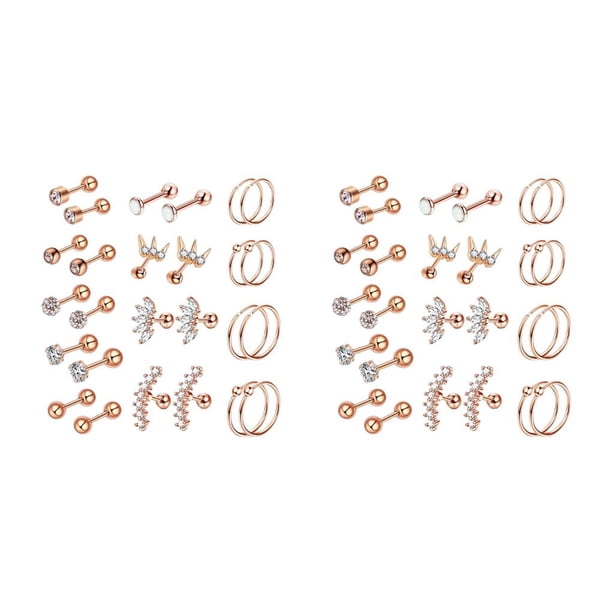 Sonducket 13 pares de pendientes de tuerca de 16 G de 0.315 in y 0.236 in con barra para trago para mujeres y hombres 2piezas tono oro rosa