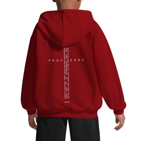 Wxolcjlv Toddler Boys Graphic Pullover Hoodie Back Print Proverbs Cross Scripture Long Sleeve Faith Sweatshirt, Sizes 2-14