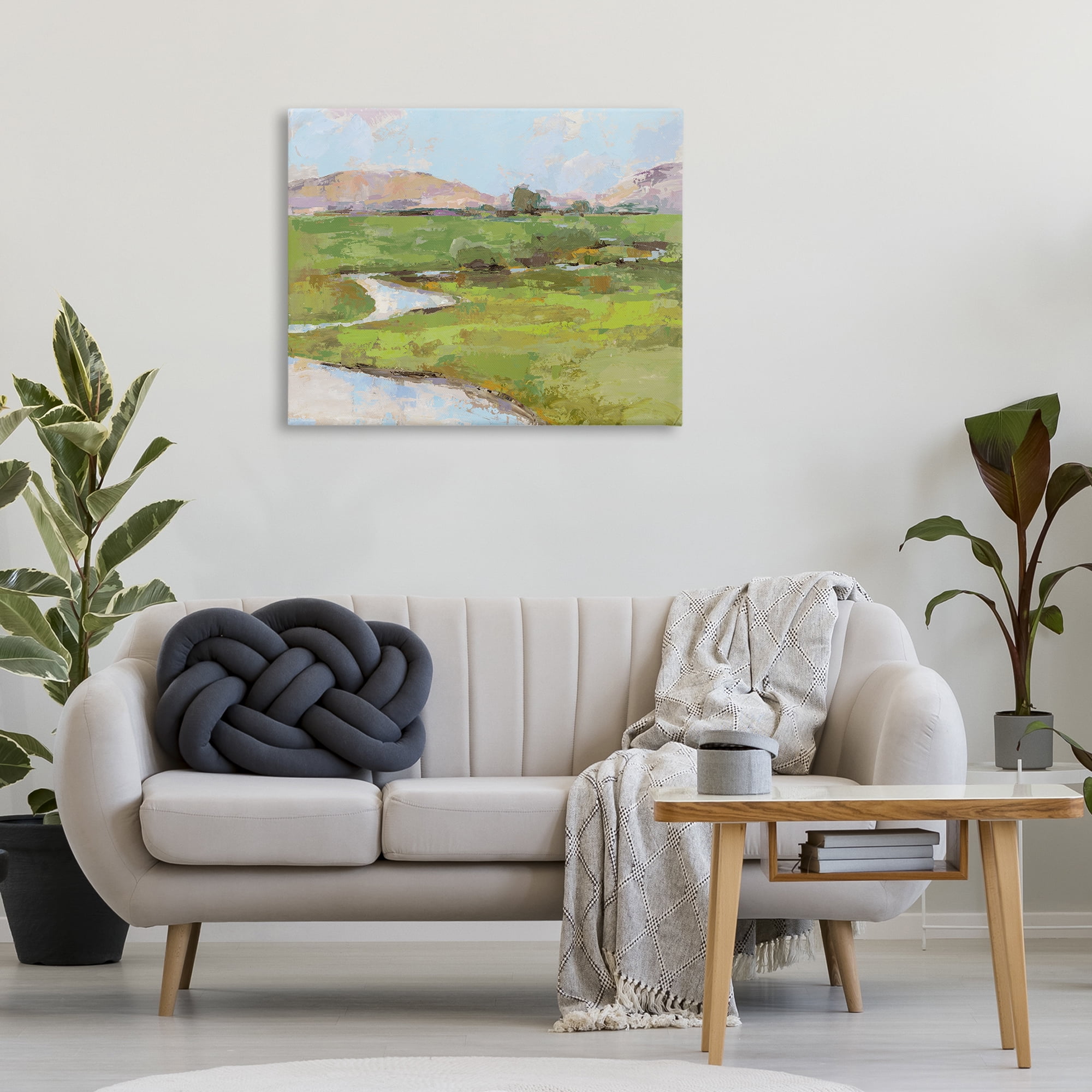Stupell Industries Hillside Winding Stream Landscape Painting Gallery Wrapped Canvas Art Print Wall Art, 40 x 30