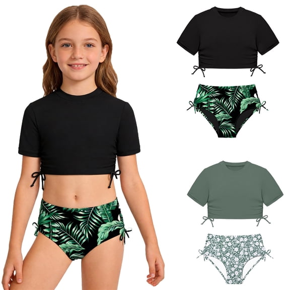 RTKFRFLM Girls High Waisted Bikini Set 2-Piece Sporty Camisole Swimsuit for Students Army Green 13-14 Years
