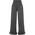 thumbnail image 2 of Ruffled Pants for Woman Fashion Ruffle Hem Pant Smocked Elastic High Waist Long Pants for Women Linen Spring Fall Trousers, Gray, X-Large, 2 of 7