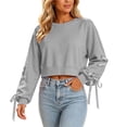 thumbnail image 2 of SSZMDLB Women Long Sleeve Eyelet Cropped Hem Pullover Sweater Tunic Top Cute Casual Winter Fall Fashion Trendy Dressy Solid Knit Basic Clothes for Work, Gray XL, 2 of 9