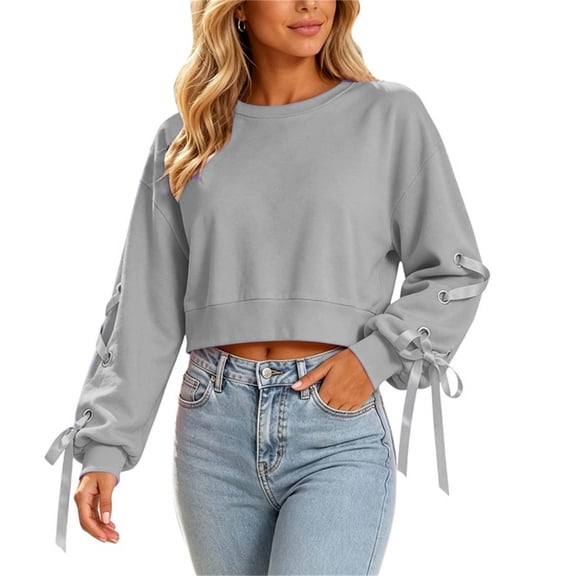 Cropped Sweatshirts for Women Oversized Crewneck Sweaters College Teen Preppy Y2K Long Sleeve Pullover Tops Fall Winter Clothes 2026