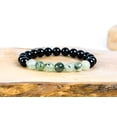 thumbnail image 3 of Natural Green Rutilated Quartz & Black Tourmaline 8mm Round Shape Smooth Cut Beads Stretchable Bracelet for Men & Women., 3 of 3