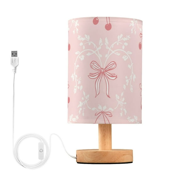 Cherries with Pink Bows Elegant Table Lamp with USB Port LED Warm Light Lamp Night Light Home Decor