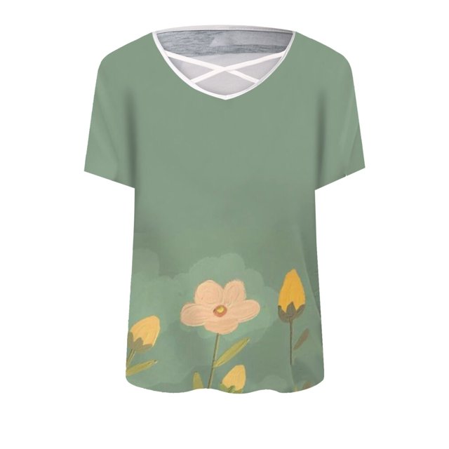 Gibobby Playera de Manga Corta con Cuello Redondo Camiseta manga corta estampada para mujer verano Top suelto informal(A,G)