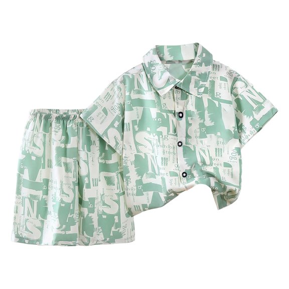 Karoyedx Vacation Outfits for Little Boys Toddler Boy Clothes Baby Hawaiian Outfits Short Sleeve Shirt Elastic Waist Shorts Summer Beach Set Green Size,12-18 Months