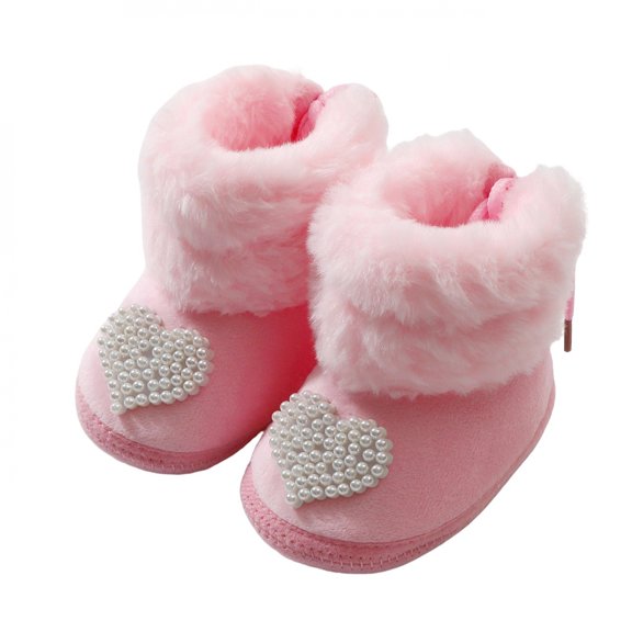 Miaouyo Infant Baby Girls Booties Fuzzy Cuff Non Slip Soft Sole First Walker Shoes