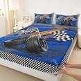 thumbnail image 3 of Castle Fairy Boys Girls Geometric Checkered Flag Queen Sheet Sets,Racing Car Bed Set, 3 of 7