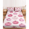 thumbnail image 2 of King Size Fitted Sheet Set - Fall Thanksgiving 3 Piece Bedding Sets 16" Deep Pocket Fitted Sheet with 2 Pillowcases, Pink Pumpkin Autumn Rustic Boho Brushed Microfiber Hotel Luxury Bed Sheets, 2 of 9