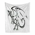 thumbnail image 1 of Celtic Soft Flannel Fleece Throw Blanket, Tribal Dragon Sketch as Cult Myth Fantasy Animal Tattoo Art Design, Cozy Plush for Indoor and Outdoor Use, 50" x 60", Black and White, by Ambesonne, 1 of 6