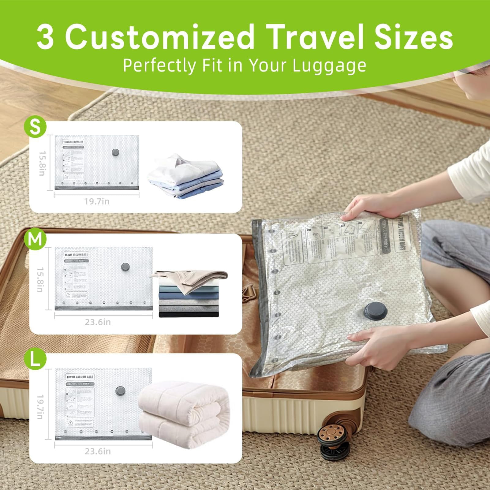 Cordless Travel Vacuum Bag Set, Waterproof Packing Compression Bags,Reusable Space with Rechargeable Air Pump for Moving & Seasonal Clothing Storage