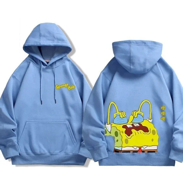 Animation Spongebob Squarepants Cartoon Polyester Sweater for Autumn and Winter Thin or Fleeced Long-Sleeved Hooded Sweatshirt