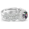 thumbnail image 5 of Halo Three Piece Round Set Rainbow CZ Ring 925 Sterling Silver Size 11, 5 of 6