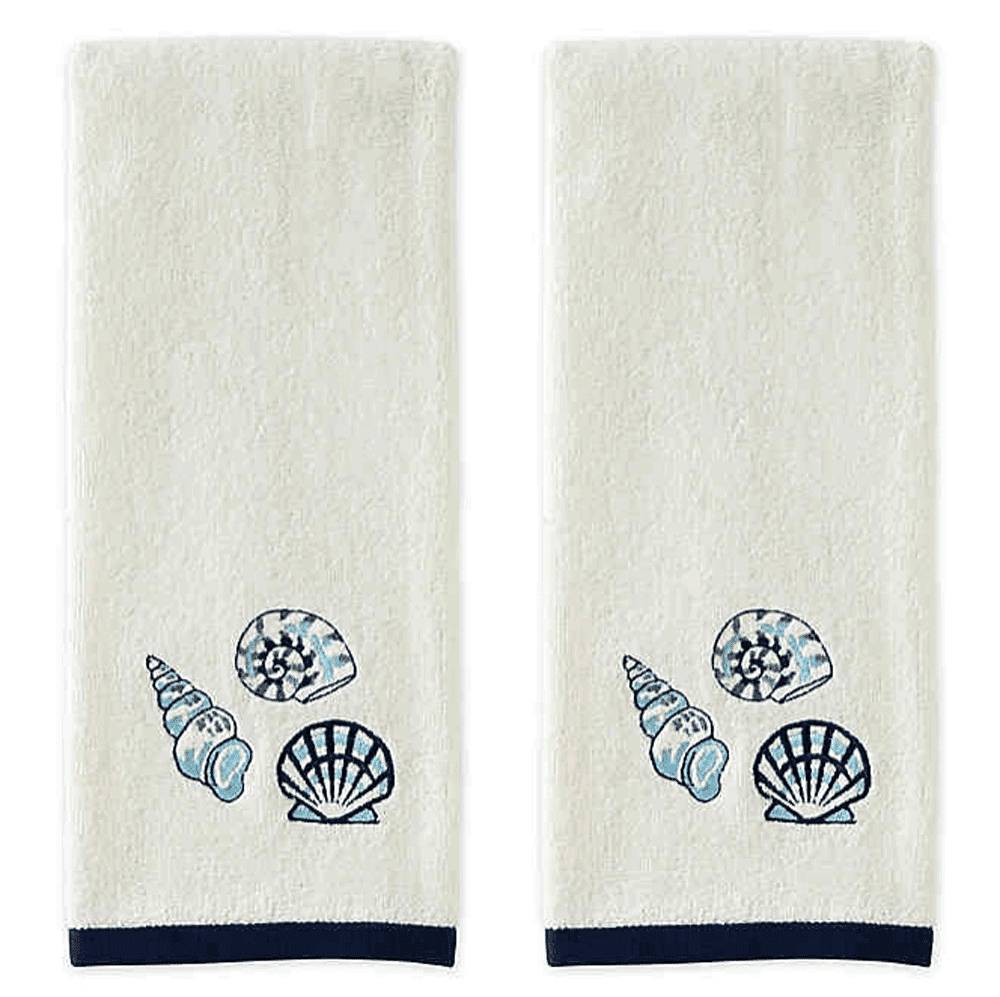 Northeast Home Goods Blue Seashells Embroidered Cotton Bath Hand Towels
