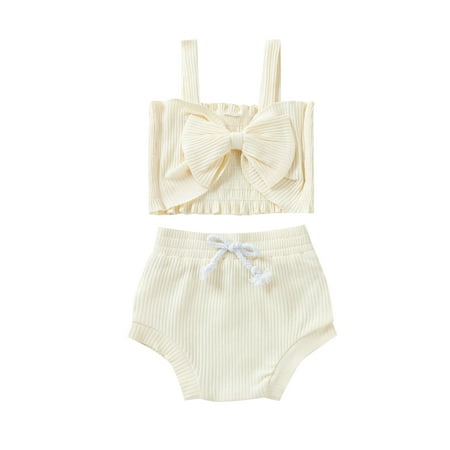 

Musuos Baby Girls Sleeveless Crop Top Halter Bowknot T-Shirt Rainbow Shorts Outfits 0-24M