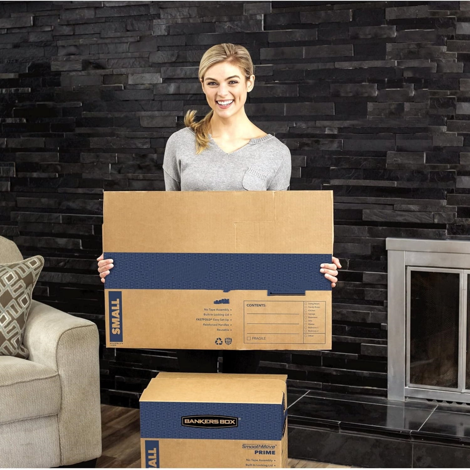 Small Prime Moving Box 10 Pack, Reinforced Handles, Tape-Free Assembly, Attached Lid, 16-in x 12-in x 12-in