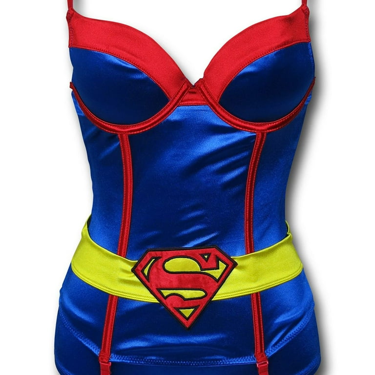 sexy superman lingerie Superman Corset and Panty Set w/ Garters-Medium