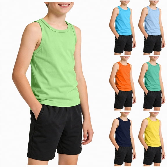 YDFCWXW Kids/Boys Cotton Undershirts Tank Tops Soft Sleeveless Shirts (Green, 3-4 Years)