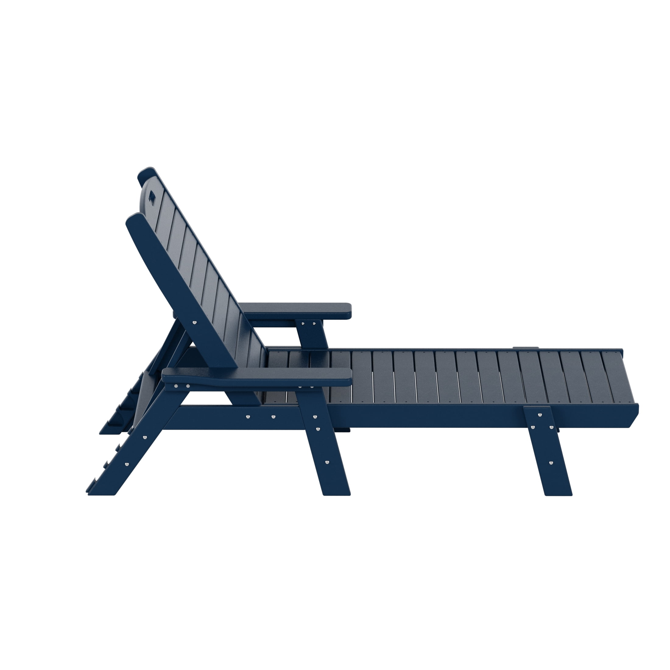 GARDEN 3-Piece Set Plastic Outdoor Chaise Lounges with Round Side Table Included, Navy Blue