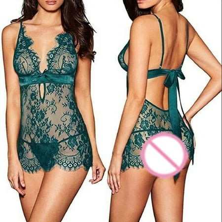 

fnhpitd Sexy Lingerie Backless Lace Babydoll Open Crotch Underwear Black Lingerie