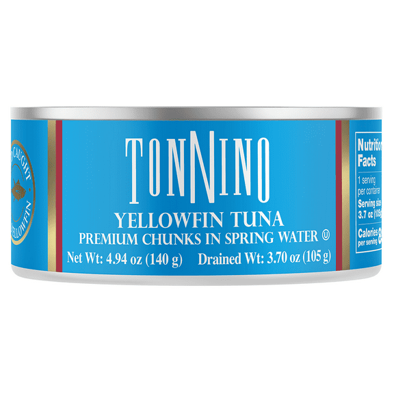Tonnino Premium Yellowfin Tuna Chunks in Spring Water, 4.94 oz, Can, Wild Caught