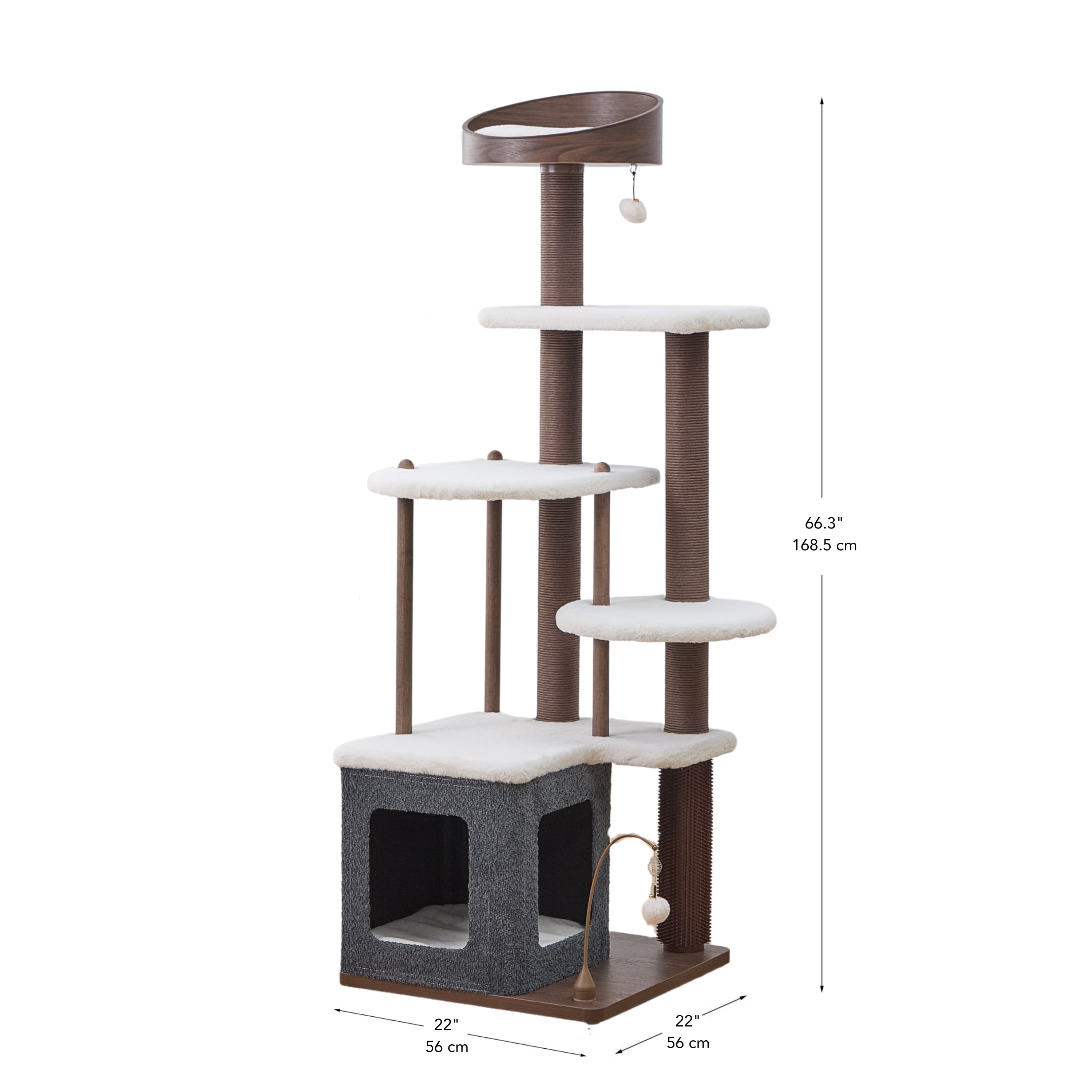 Catry® Trinity 5-Level Cat Tree with Washable Beds, Recycled Paper Scratchers, Toys, Massager & Laminated Wood, Gray