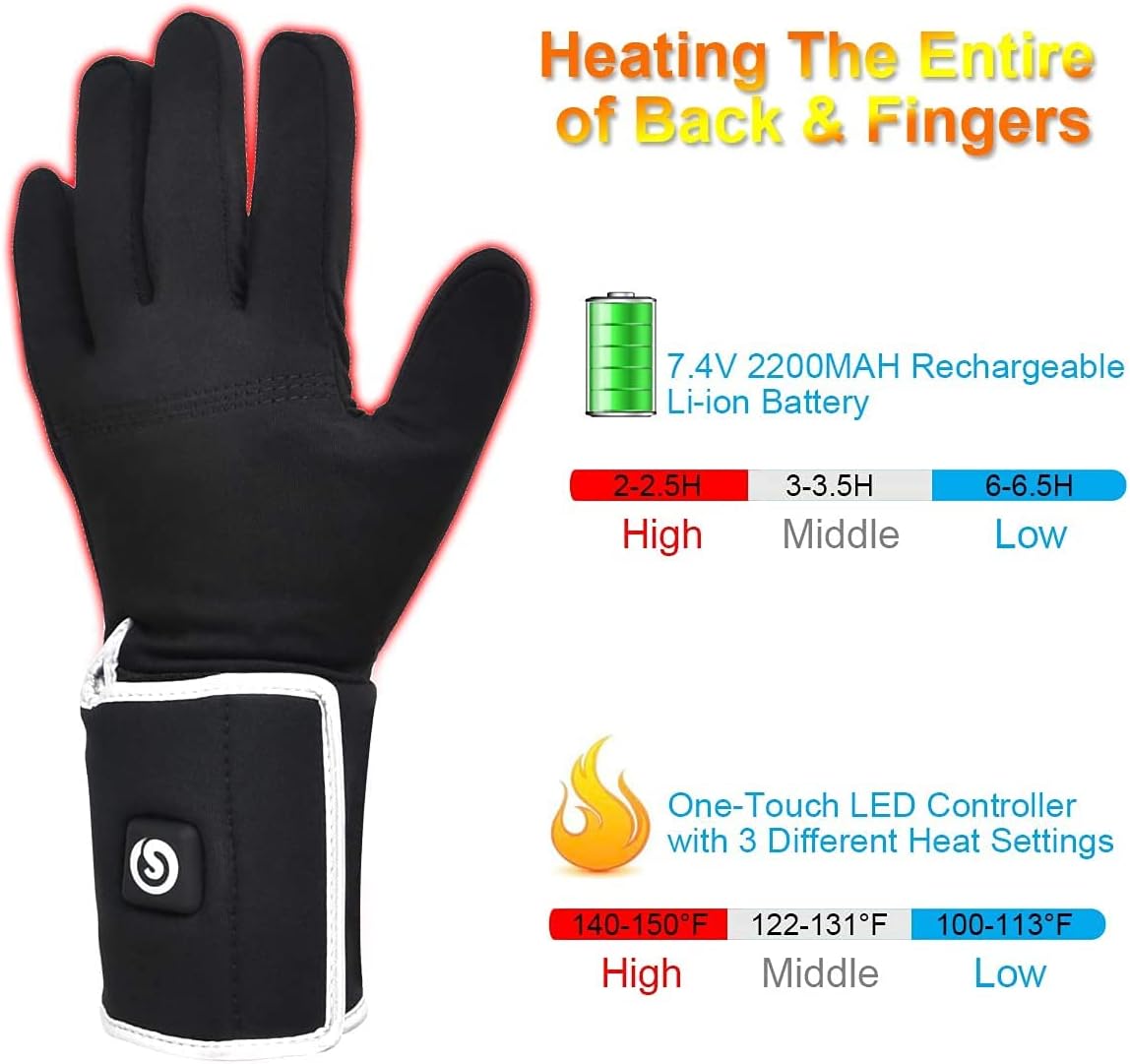SNOW DEER Heated Glove Liners Men Women,Rechargeable Battery Heated Motorcycle Ski Snow Warmer Gloves