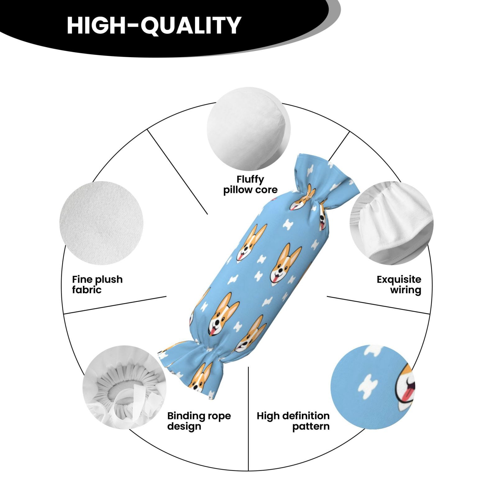Candy Throw Pillow Travel Cervical Pillow Cylindrical Neck Body Cushion With Insert For Bed Couch Home Decor 9.8x24.4in Animal Dog Cartoon Pattern With Bones
