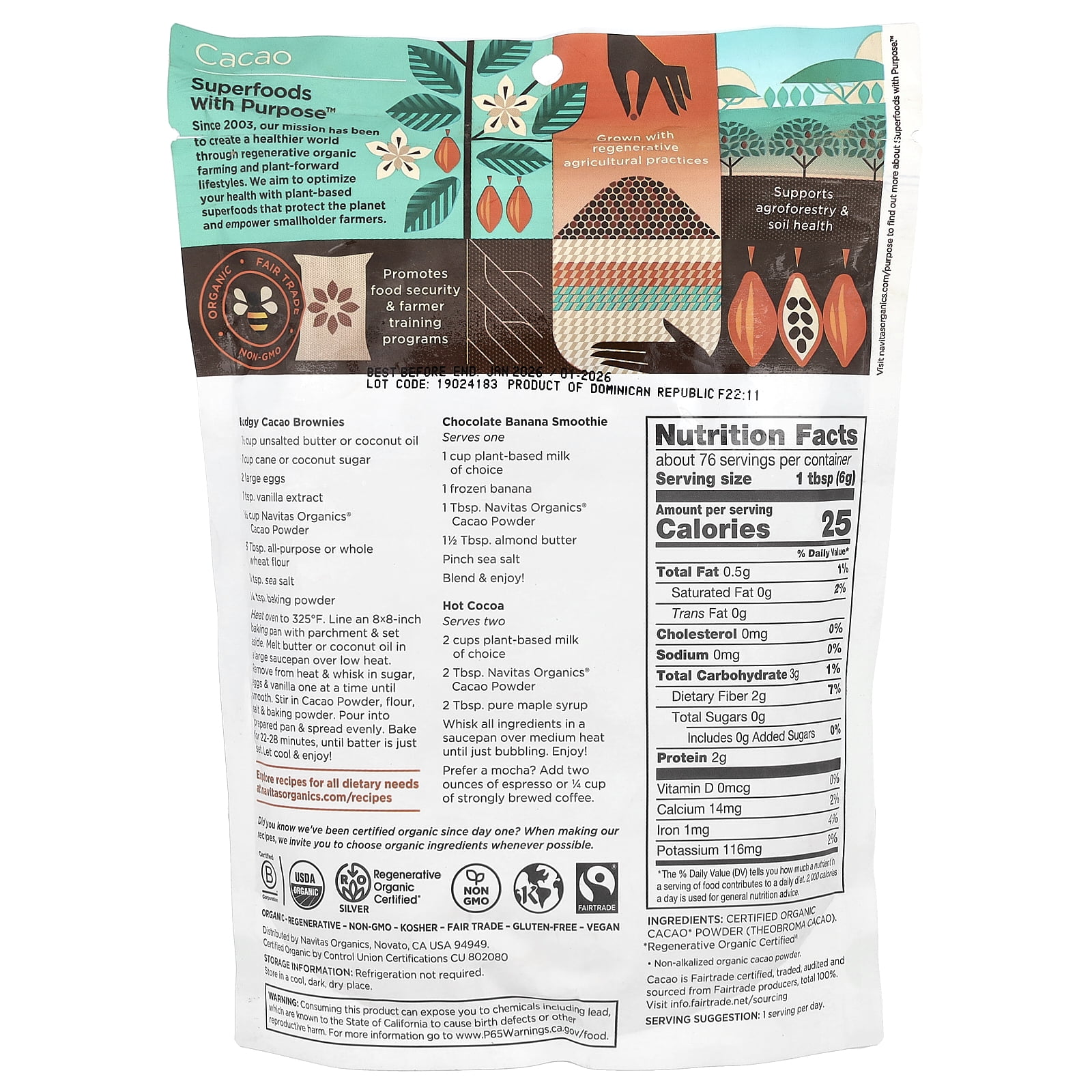 Cacao Powder - 16 oz (454 Grams) by Navitas Naturals