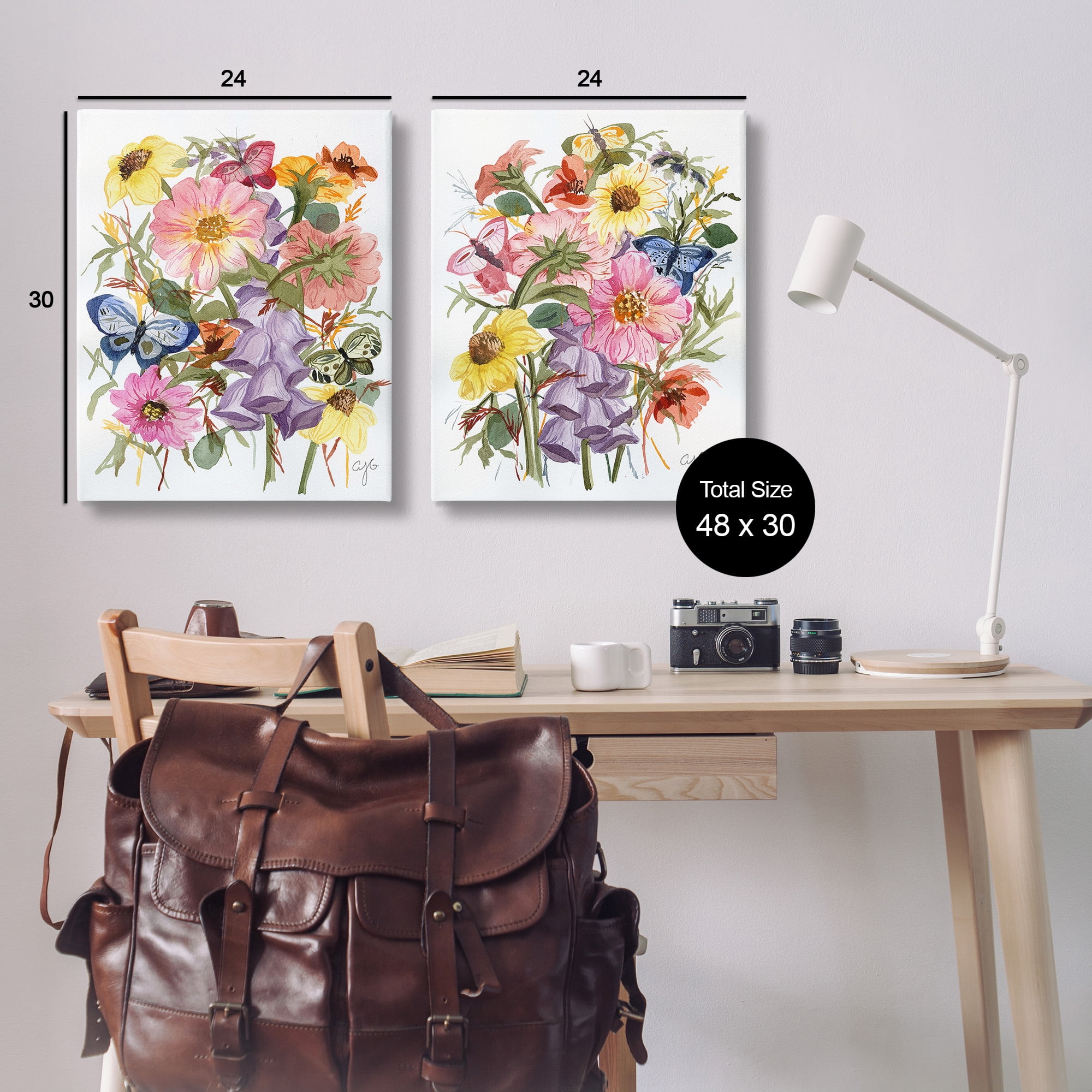 Stupell Industries Traditional Butterflies & Florals Botanical & Floral Painting Gallery Wrapped Canvas Art Print Wall Art, 24 x 30, Set of 2