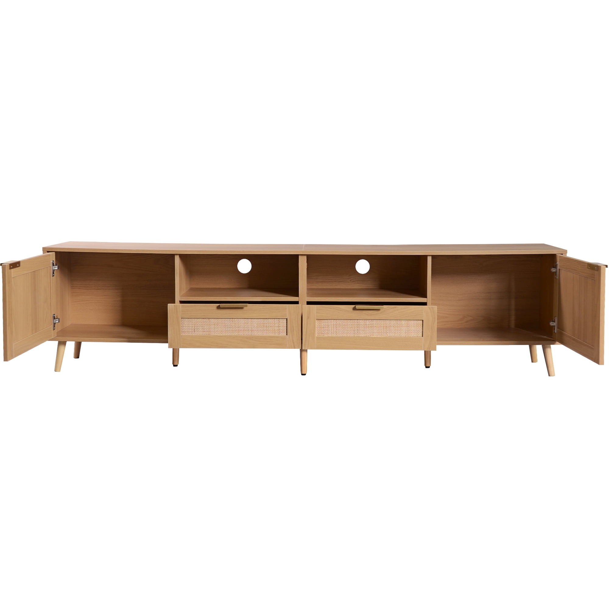Aukfa Rattan TV Stand for TVs up to 85", Farmhouse Media Console for Living Room Bedroom,Natural