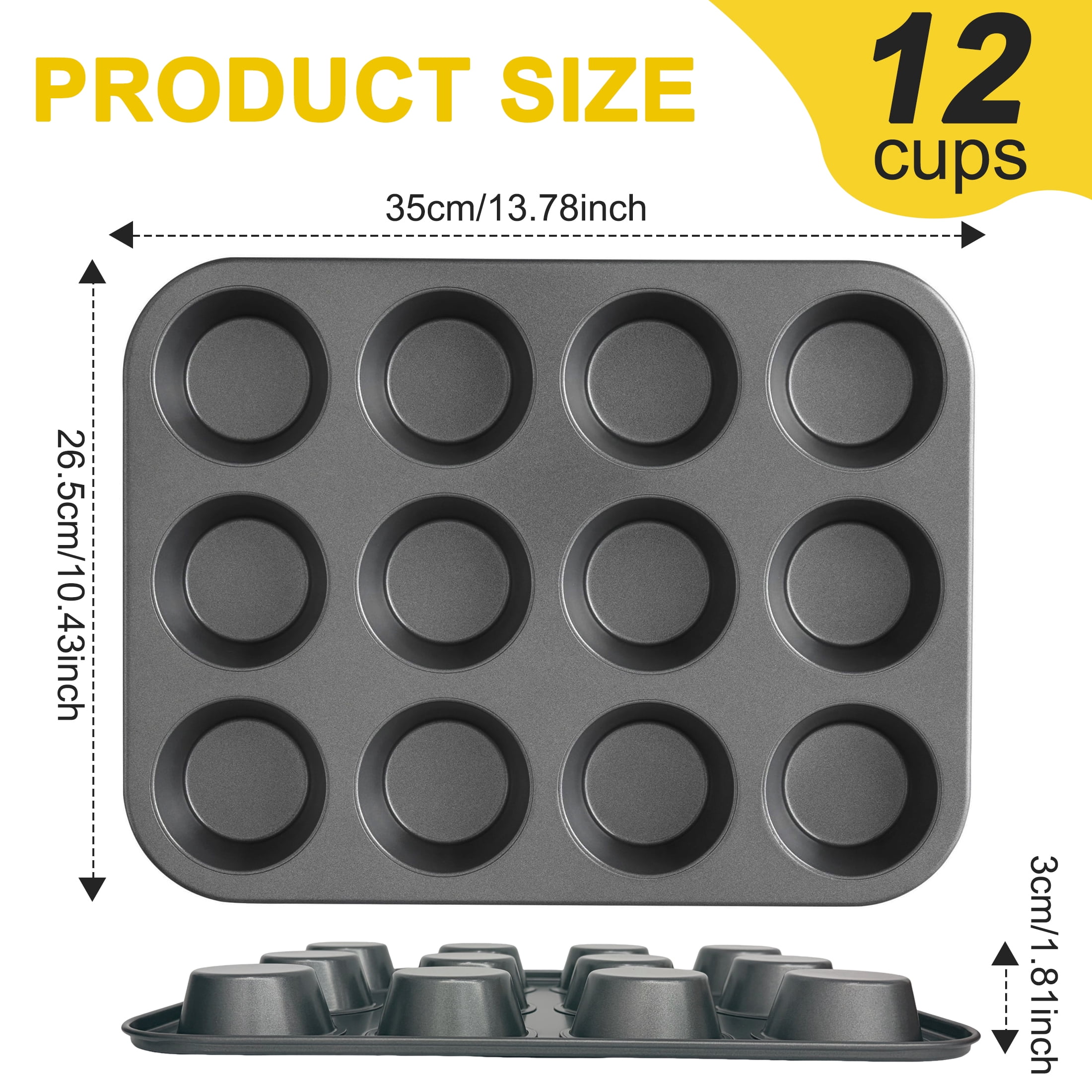 12 Cups Nonstick Muffin Pan, Carbon Steel Mini Cupcake Baking Tray, Cupcake Pan for Mini Muffins, Cupcakes, Cookies