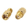 thumbnail image 1 of Conector adaptador coaxial RF SMA hembra a SMA macho de 2 piezas en tono dorado, 1 of 1