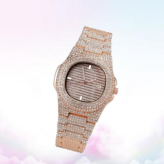 KALLORY Luxury Watches For Men Wrist Watch Fashionably Designed Rose Gold Zircon Quartz Movement 1Pack