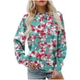 thumbnail image 3 of Craaazy Shirts For Women Crewneck Long Sleeve Pullover Floral Print Sweatshirt for Women Casual Pleat Tops Gifts For Women, 3 of 5