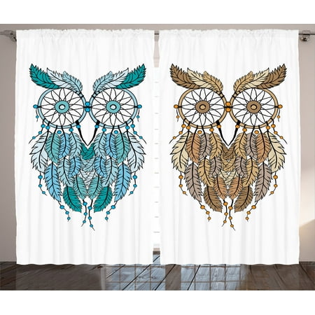 Cheetah Print Bedroom Accessories Owls Home Decor Curtains 2 Panels Set, Dreamcatcher Style Owl Tribal Ethnic Features Magic Farsighted Birds Artsy Print, Living Room Bedroom Accessories, By Ambesonne ()