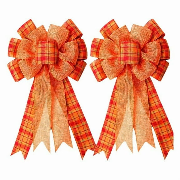 Jinswick 2-Piece Pumpkin Bow Party Decorations Autumn Harvest Festival Striped Wreath Bow Home Gift Decorations