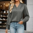 thumbnail image 2 of XAOFW Women's Blouses Solid Color Long Sleeve V Neck Elegant Satin Shirts Evening Party Soft Breathable Tops, 2 of 5