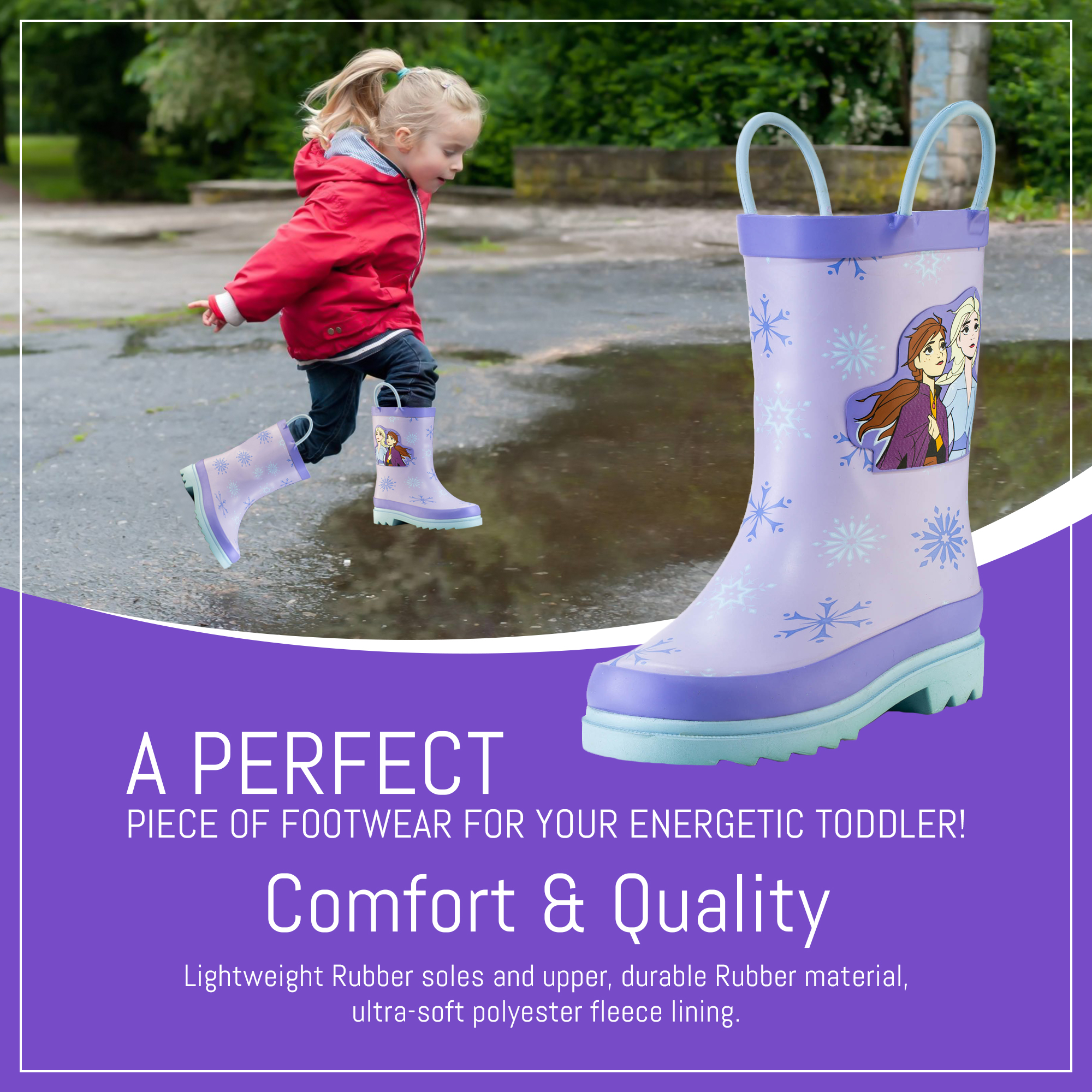 Disney Frozen 2 Girls Anna and Elsa Purple Rubber Easy-On Rain Boots&nbsp;- Size 8 Toddler - image 4 of 7