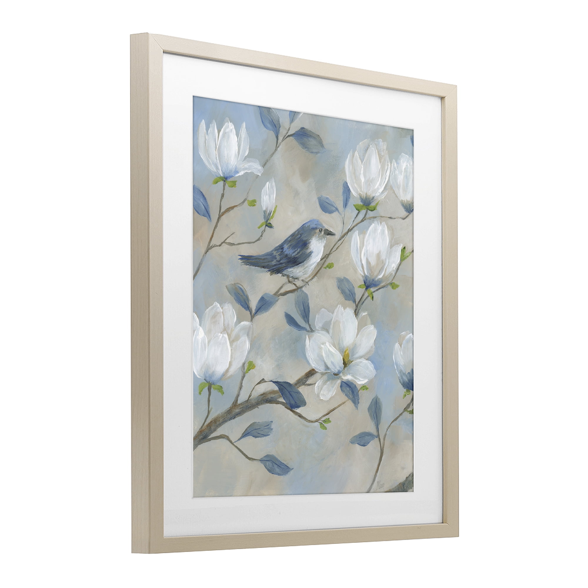 Stupell Industries Blue Bird & Magnolia Birch Framed Print Under Glass, design by Nan