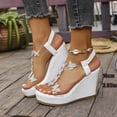 thumbnail image 2 of Dakaela Womens High Heel Wedge Sandals Sparkly Butterfly Fashion Platform Rhinestones Cute Ladies Slides Sandal with Elastic Ankle Strap White Size 9, 2 of 9